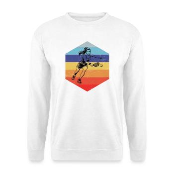 Pickleball Fan und Pickleballsport passen zusammen - Unisex Pullover - Weiß - Vorne - Alina (178cm) & Michal (187cm)