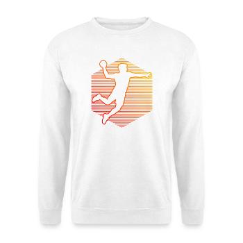 Geschenkidee für den Kreisläufer mit Handballspiel - Unisex Pullover - Weiß - Vorne - Alina (178cm) & Michal (187cm)