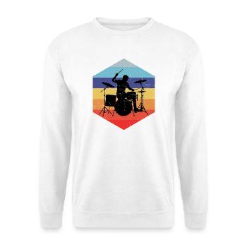 Geschenkidee für den Drummer mit Schlagzeugspielen - Unisex Pullover - Weiß - Vorne - Alina (178cm) & Michal (187cm)