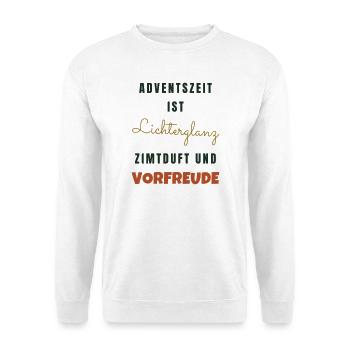 Adventszeit Lichterglanz Zimtduft - Weihnachten - Unisex Pullover - Weiß - Vorne - Alina (178cm) & Michal (187cm)