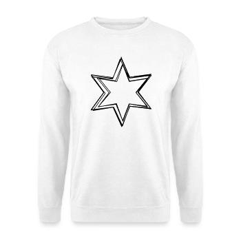 Ausstecher handgezeichnet - Unisex Pullover - Weiß - Vorne - Alina (178cm) & Michal (187cm)
