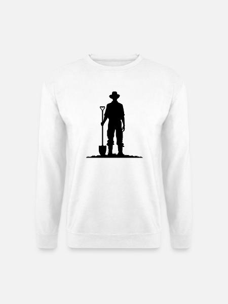 Bauer mit Schaufel auf Wiese Silhouette - Unisex Pullover - Weiß