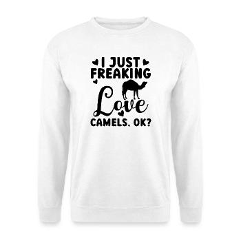 Kamel Spruch Humor - Unisex Pullover - Weiß - Vorne - Alina (178cm) & Michal (187cm)