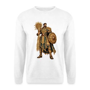 Goldener Ritterkrieger mit Palmenfächer - Unisex Pullover - Weiß - Vorne - Alina (178cm) & Michal (187cm)