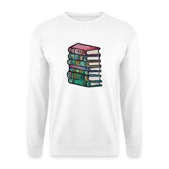Lebendige gestapelte Buchmontage - Unisex Pullover - Weiß - Vorne - Alina (178cm) & Michal (187cm)