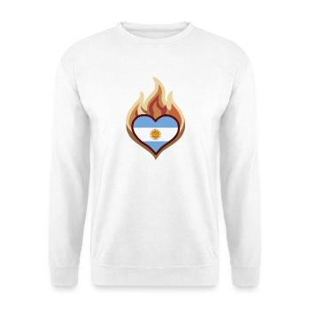 Flammendes Herz mit Argentinien-Flagge - Unisex Pullover - Weiß - Vorne - Alina (178cm) & Michal (187cm)