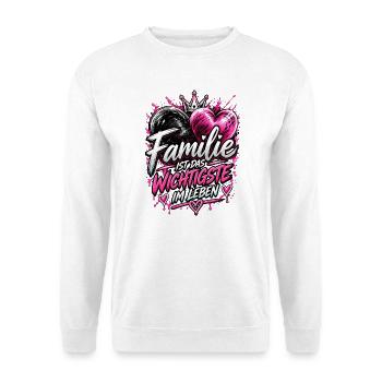 Familie Ist Das Wichtigste - Unisex Pullover - Weiß - Vorne - Alina (178cm) & Michal (187cm)