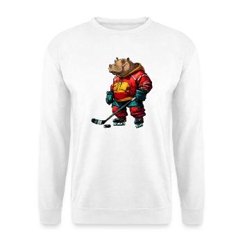 Nilpferde Eishockeyspieler / Hockey Flusspferd - Unisex Pullover - Weiß - Vorne - Alina (178cm) & Michal (187cm)