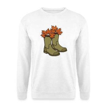 Gummistiefel voller Herbstlaub - Unisex Pullover - Weiß - Vorne - Alina (178cm) & Michal (187cm)
