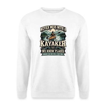 Lustiger Kajakliebhaber, Paddler, Flusskanu im Freien - Unisex Pullover - Weiß - Vorne - Alina (178cm) & Michal (187cm)