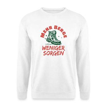 Mehr Berge Weniger Sorgen - Unisex Pullover - Weiß - Vorne - Alina (178cm) & Michal (187cm)