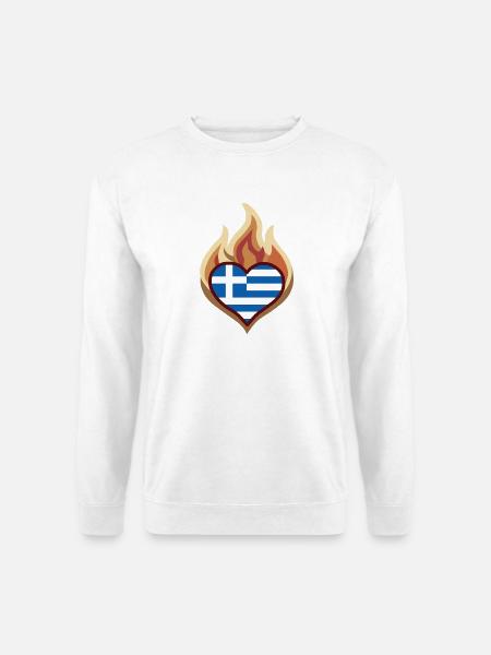 Herzflagge Griechenland Feuer - Unisex Pullover - Weiß