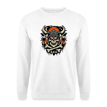 Schädel Raid Helm Symbolik - Unisex Pullover - Weiß - Vorne - Alina (178cm) & Michal (187cm)