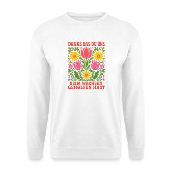 Danke das Du uns beim Wachsen geholfen hast! - Unisex Pullover - Weiß - Vorne - Alina (178cm) & Michal (187cm)