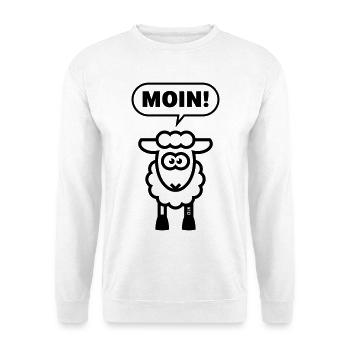 Moin! (Schaf Deichschaf Lamm Plattdeutsch / Black) - Unisex Pullover - Weiß - Vorne - Alina (178cm) & Michal (187cm)