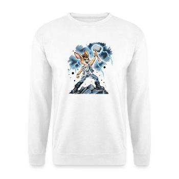 Bunny Punk Serie: Kaninchen-Thor auf Donnerfels - Unisex Pullover - Weiß - Vorne - Alina (178cm) & Michal (187cm)