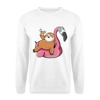 Urlaubsreifes Faultier Auf Flamingo Schwimmreif - Unisex Pullover - Weiß - Vorne