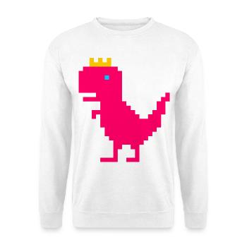 Rosa Dinosaurier mit goldener Krone - Unisex Pullover - Weiß - Vorne - Alina (178cm) & Michal (187cm)