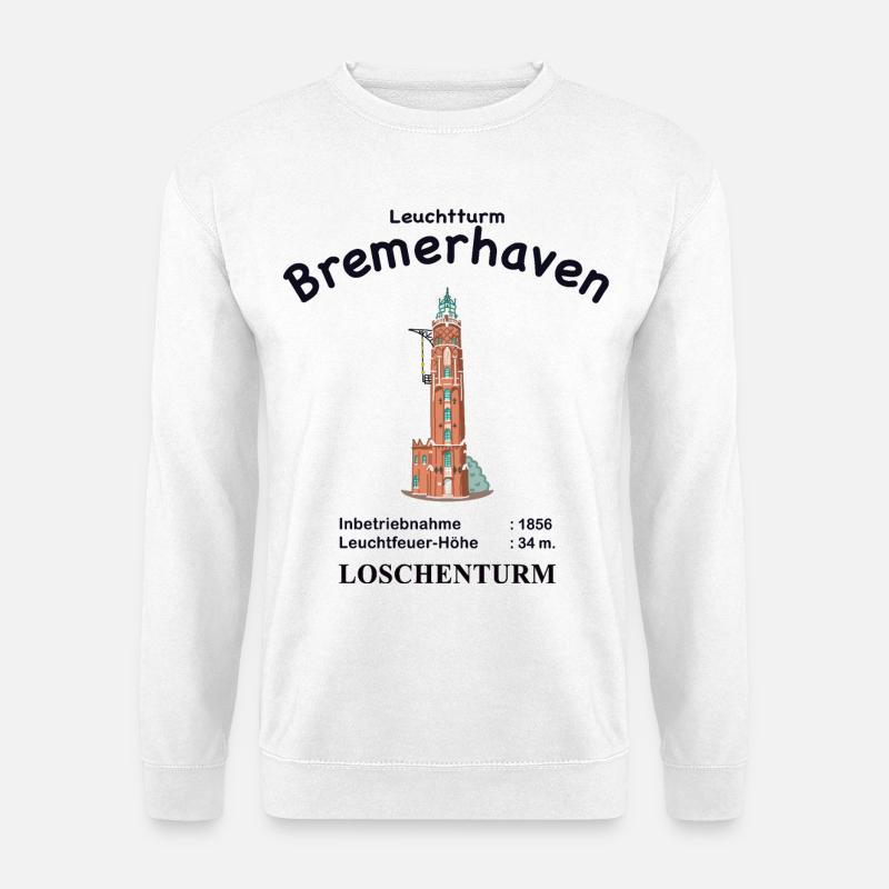 Bremerhaven, Wahrzeichen Loschenturm, Info - Unisex Pullover - Weiß