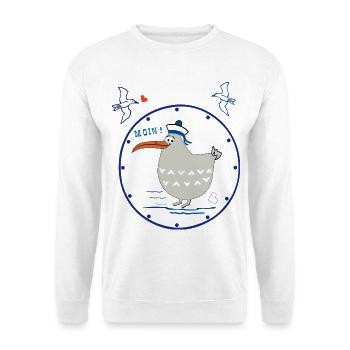 Moin, maritim, Möwe - Unisex Pullover - Weiß - Vorne