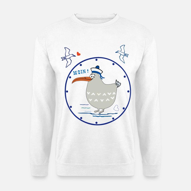 Moin, maritim, Möwe - Unisex Pullover - Weiß