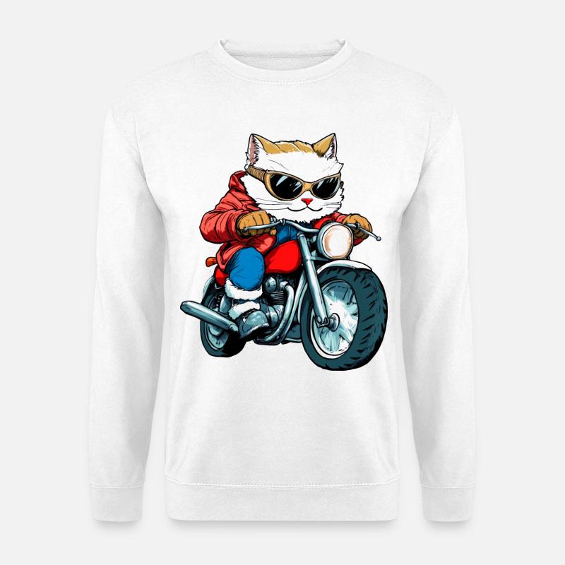 Katzen Motorradfahrer / Motorrad Katze - Unisex Pullover - Weiß