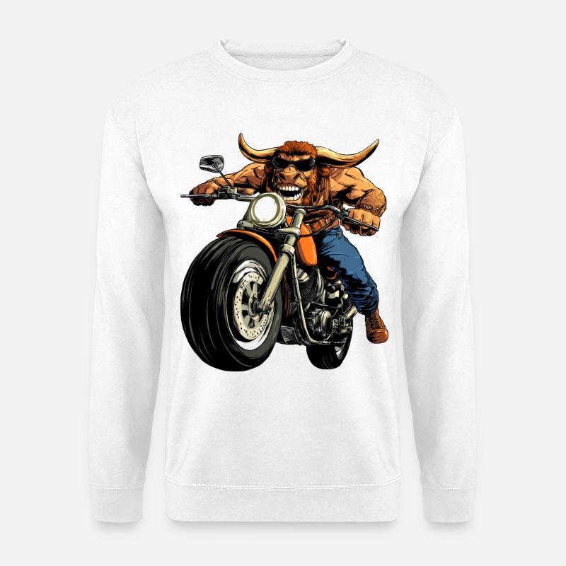 Stiere Motorrad / Motorradfahrer Stier - Unisex Pullover - Weiß