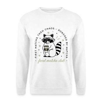 Raccoon with matcha tea humor kawaii aesthetic - Unisex Sweatshirt - white - Front