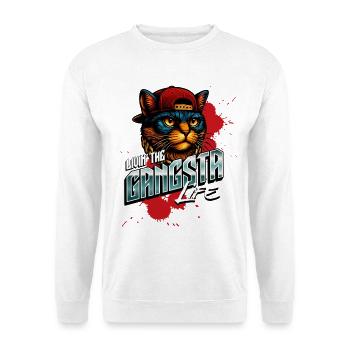 Coole Gangster Katze mit Cap & Goldkette - Unisex Pullover - Weiß - Vorne