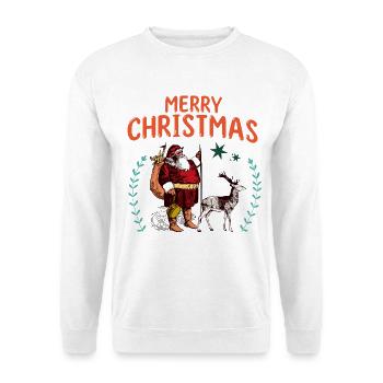 Illustration de renne vintage du Père Noël - Sweat-shirt Unisexe - blanc - Devant