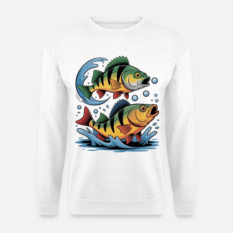 Zwei Barsche – Anglerdesign für Sportfischer - Unisex Pullover - Weiß