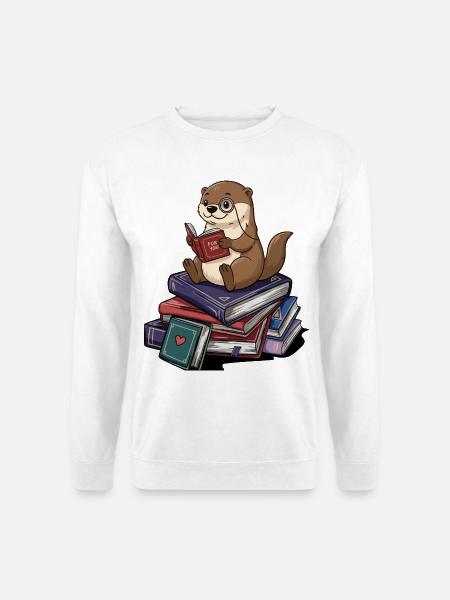 Bücherwurm-Otter-Tier-Lesen-Bücher Kunst - Unisex Pullover - Weiß