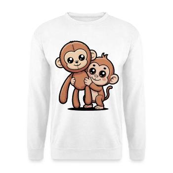 Punch Cute Cartoon Monkey with Stuffed Animal Viral Shirt - Unisex Sweatshirt - white - Front