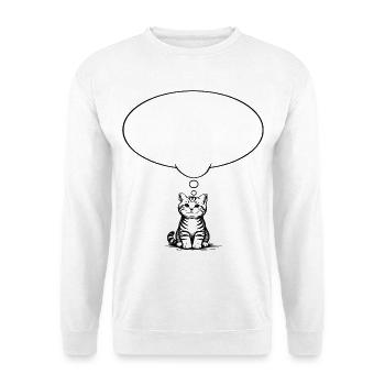 Katzenbaby sitzend mit Denkblase - Unisex Pullover - Weiß - Vorne - Alina (178cm) & Michal (187cm)