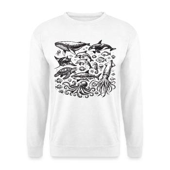 Vintage Ocean: Meerestier-Gravur - Unisex Pullover - Weiß - Vorne