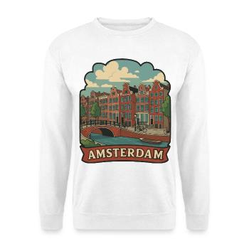 Badge autocollant vintage de voyage des canaux d’Amsterdam - Sweat-shirt Unisexe - blanc - Devant