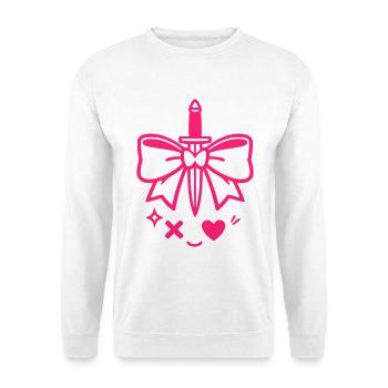 Rosa Schleife mit Dolch - Unisex Pullover - Weiß - Vorne - Alina (178cm) & Michal (187cm)