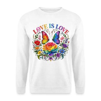 Love Is Love Pride Blumen Schmetterling LGBTQ CSD - Unisex Pullover - Weiß - Vorne - Alina (178cm) & Michal (187cm)