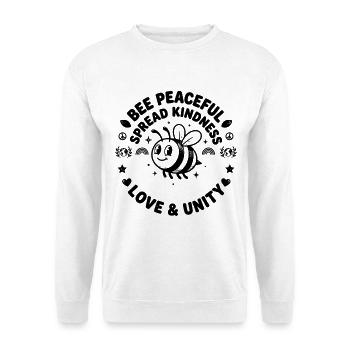 Biene Botschaft für Frieden Liebe Einheit - Unisex Pullover - Weiß - Vorne - Alina (178cm) & Michal (187cm)