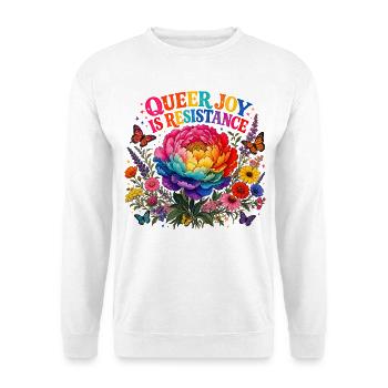 Queer Joy Is Resistance Shirt CSD LGBT Pride Trend - Unisex Pullover - Weiß - Vorne - Alina (178cm) & Michal (187cm)
