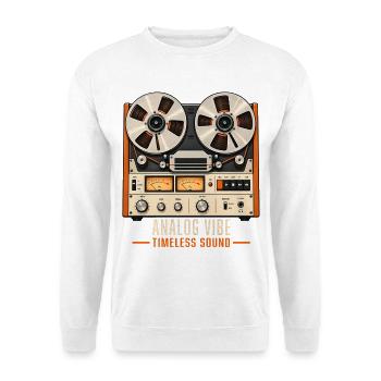 Analoge Vibe Reel To Reel Retro Musik - Unisex Pullover - Weiß - Vorne - Alina (178cm) & Michal (187cm)
