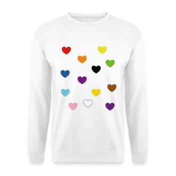Rainbow Hearts – Inklusive Pride-Farben - Unisex Pullover - Weiß - Vorne - Alina (178cm) & Michal (187cm)