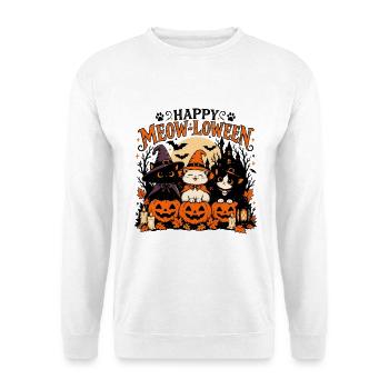 Happy Meow-loween – Lustige Halloween Katzen - Unisex Pullover - Weiß - Vorne - Alina (178cm) & Michal (187cm)