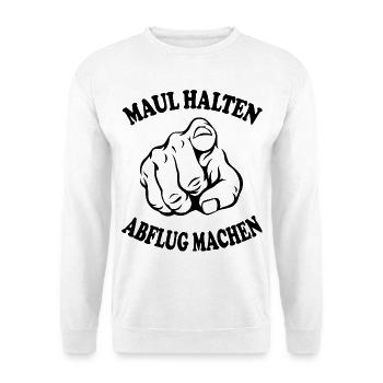 Maul halten Abflug machen Schnauze halten - Unisex Pullover - Weiß - Vorne - Alina (178cm) & Michal (187cm)