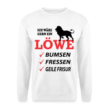 Löwe Geil Fressen Sprüche Lustig Geile Frisur - Unisex Pullover - Weiß - Vorne - Alina (178cm) & Michal (187cm)
