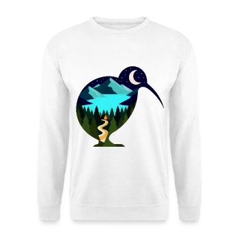 Kiwi Nachtlandschaft - Unisex Pullover - Weiß - Vorne - Alina (178cm) & Michal (187cm)