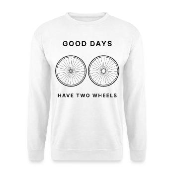 GOOD DAYS HAVE TWO WHEELS – Fahrrad Design - Unisex Pullover - Weiß - Vorne - Alina (178cm) & Michal (187cm)