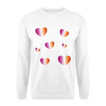 Lesbische Flaggenherzen - Unisex Pullover - Weiß - Vorne - Alina (178cm) & Michal (187cm)