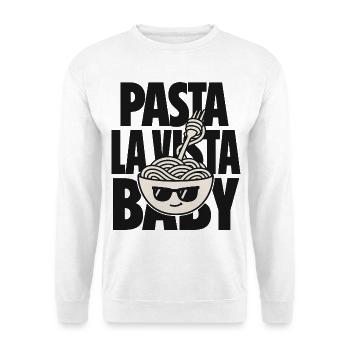 Pasta La Vista Baby – Spaghetti mit Sonnenbrille - Unisex Pullover - Weiß - Vorne - Alina (178cm) & Michal (187cm)