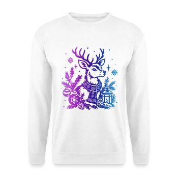 Winterhirsche mit Farbverlauf und Ornamenten - Unisex Pullover - Weiß - Vorne - Alina (178cm) & Michal (187cm)